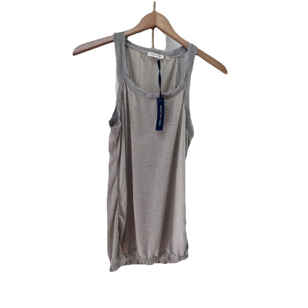 NWT Martin + Osa Women's Racerback Tunic Top Sz L Tan Silver Striped Elastic Hem